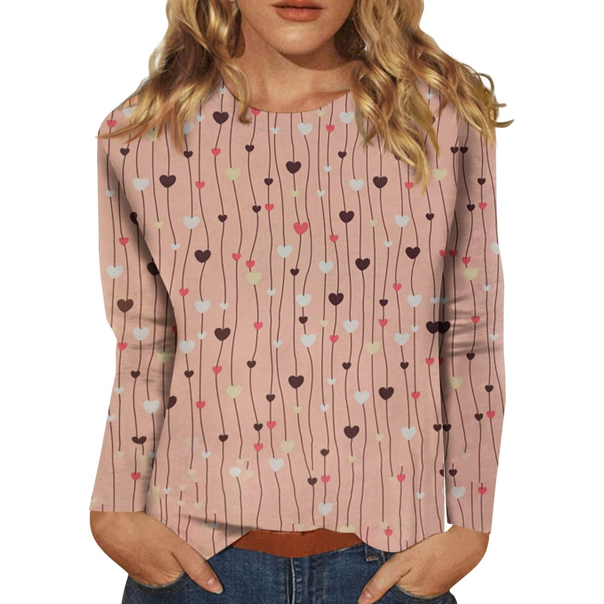Women's Heart Print Long Sleeve Top