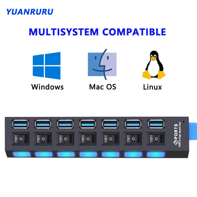 USB 3.0 Hub – 4 or 7 Port Splitter with Switches