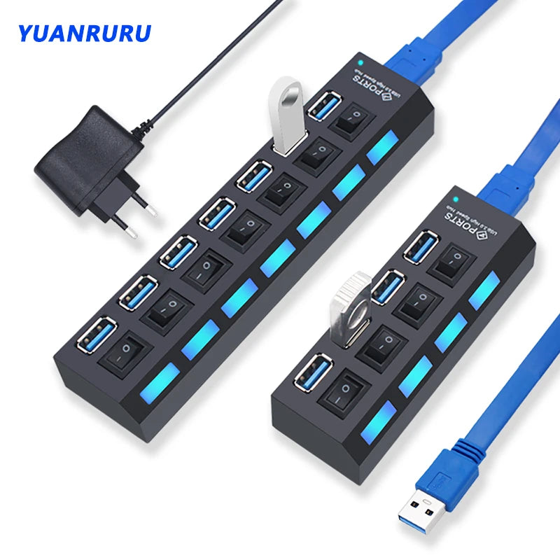 USB 3.0 Hub – 4 or 7 Port Splitter with Switches