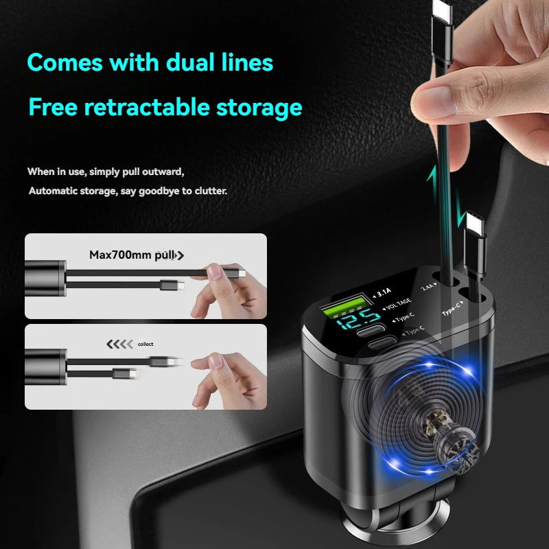 5-in-1 Car Charger with Retractable Cable