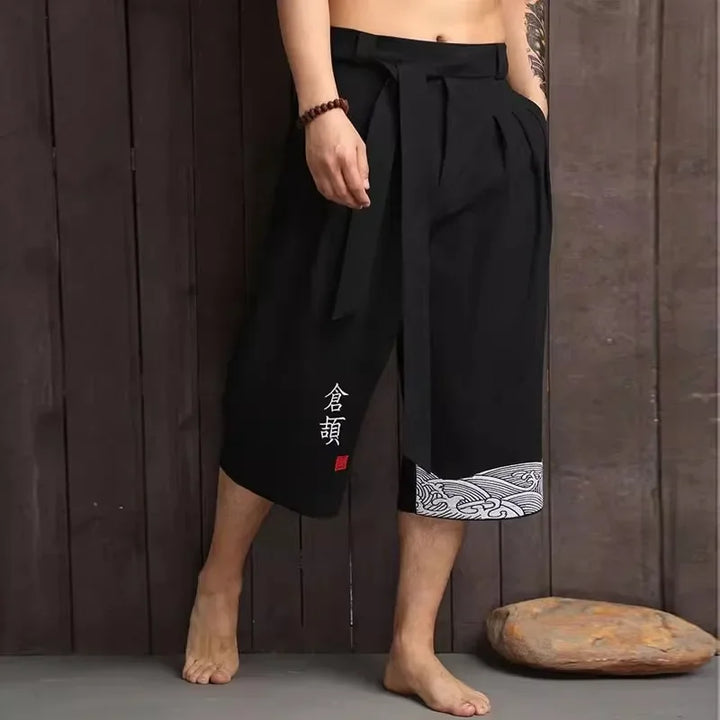Men's Japanese Linen Kimono Cropped Pants