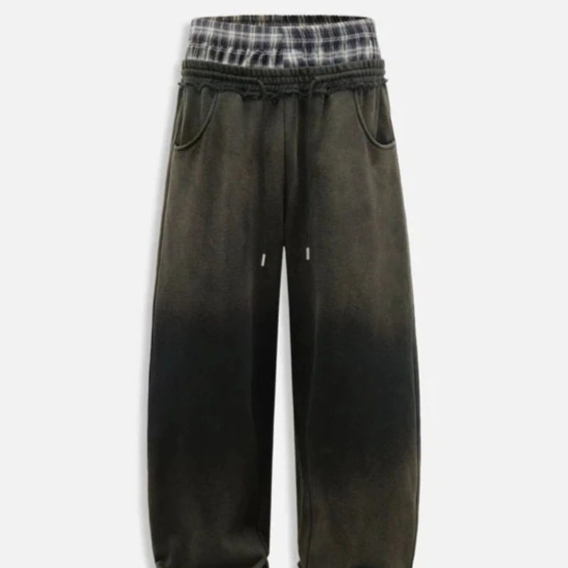 Unisex Plaid Patchwork Low Rise Straight Leg Trousers