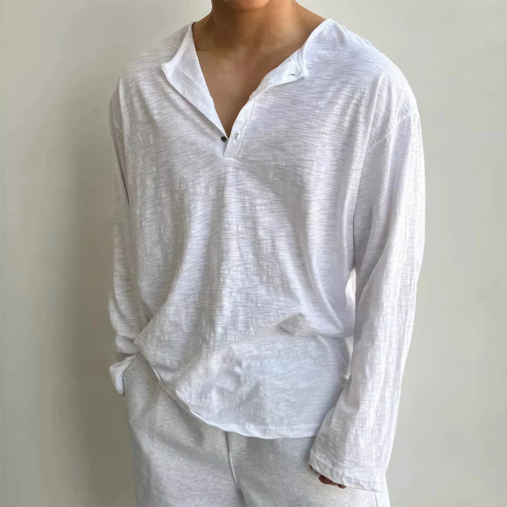 Men's Korean Loose Long Sleeve Cotton T-Shirt