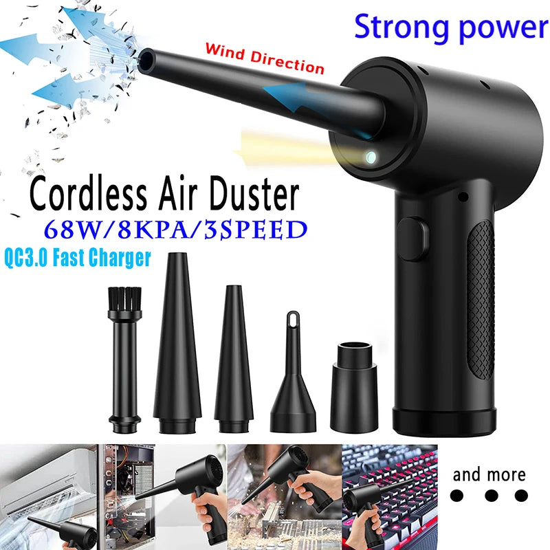 Compressed Air Duster, 51000 RPM Mini Electric Cordless Air Blower, USB Rechargeable Cleaner for Computer Keyboard PC & Car