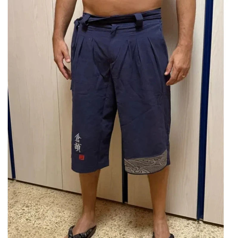 Men's Japanese Linen Kimono Cropped Pants