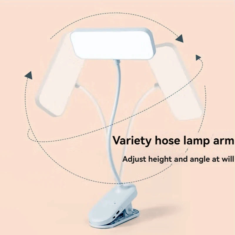 LED Clip-On Desk Lamp, USB Rechargeable & Dimmable