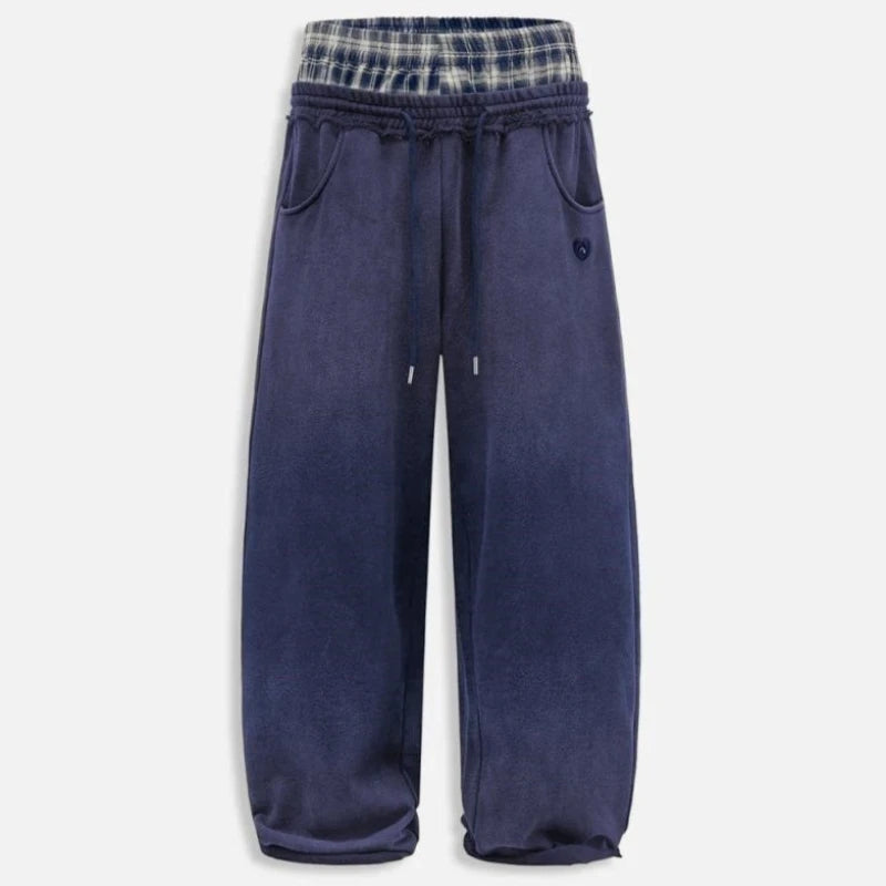 Unisex Plaid Patchwork Low Rise Straight Leg Trousers