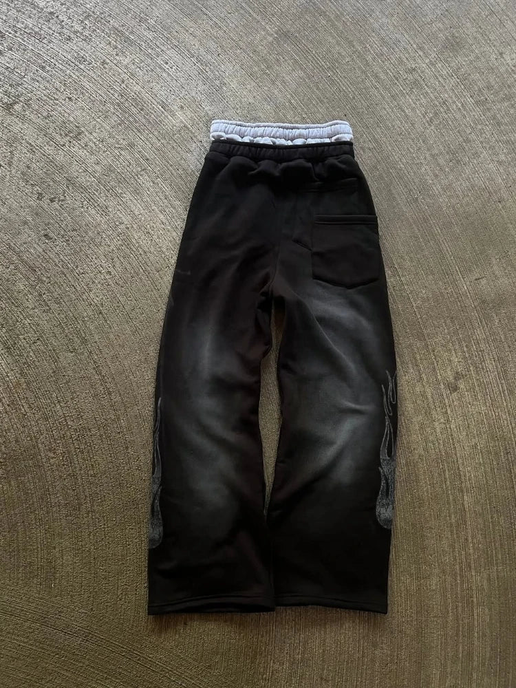 Unisex Embroidered High Street Straight Leg Pants