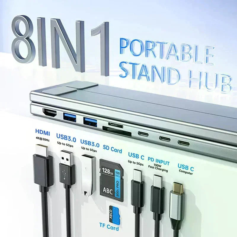 8-in-1 USB-C Laptop Stand with Docking Station