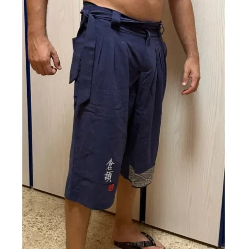 Men's Japanese Linen Kimono Cropped Pants