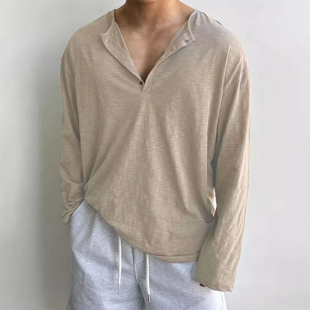Men's Korean Loose Long Sleeve Cotton T-Shirt