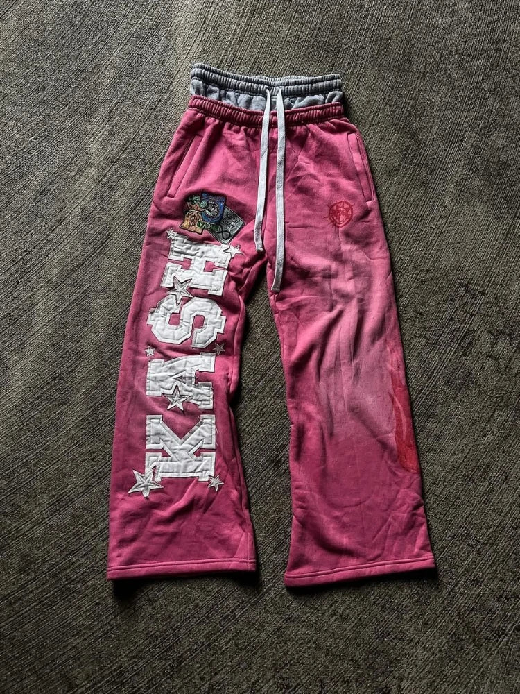 Unisex Embroidered High Street Straight Leg Pants