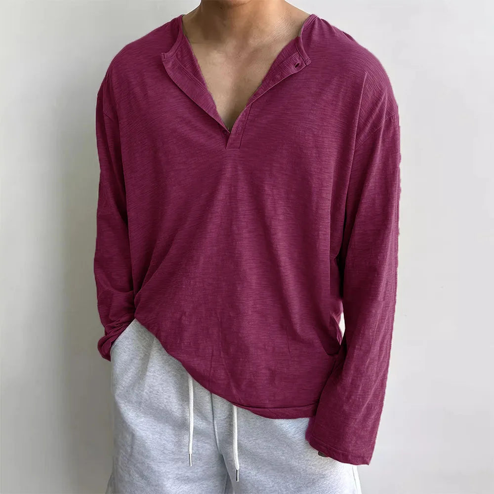 Men's Korean Loose Long Sleeve Cotton T-Shirt