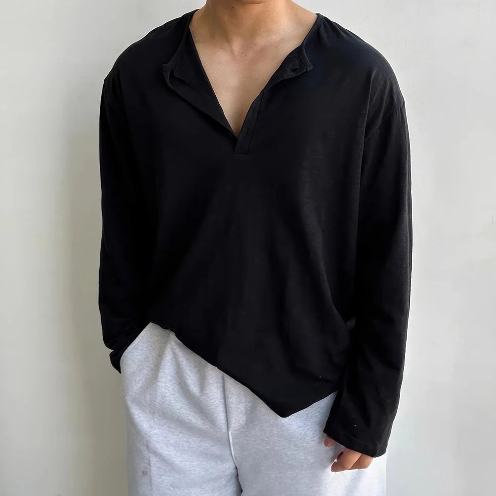Men's Korean Loose Long Sleeve Cotton T-Shirt