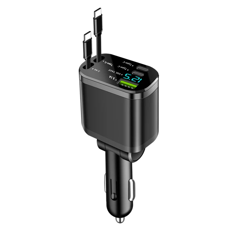 5-in-1 Car Charger with Retractable Cable