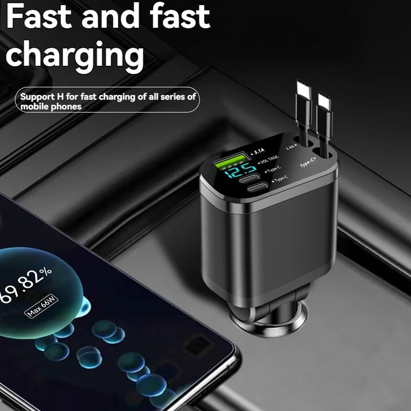 5-in-1 Car Charger with Retractable Cable