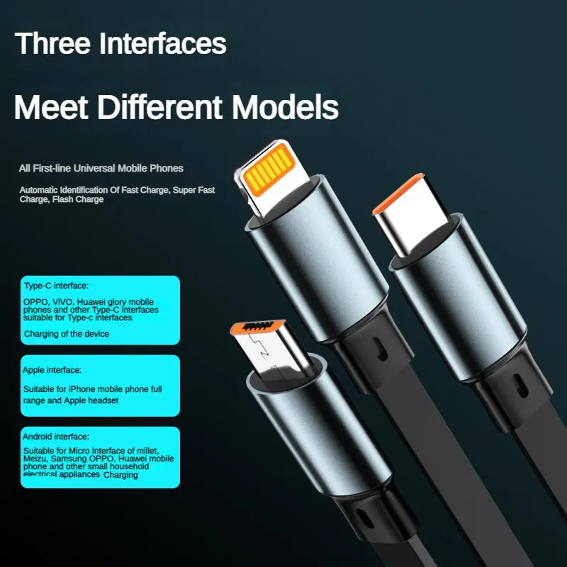 3-in-1 Retractable 100W USB Charging Cable