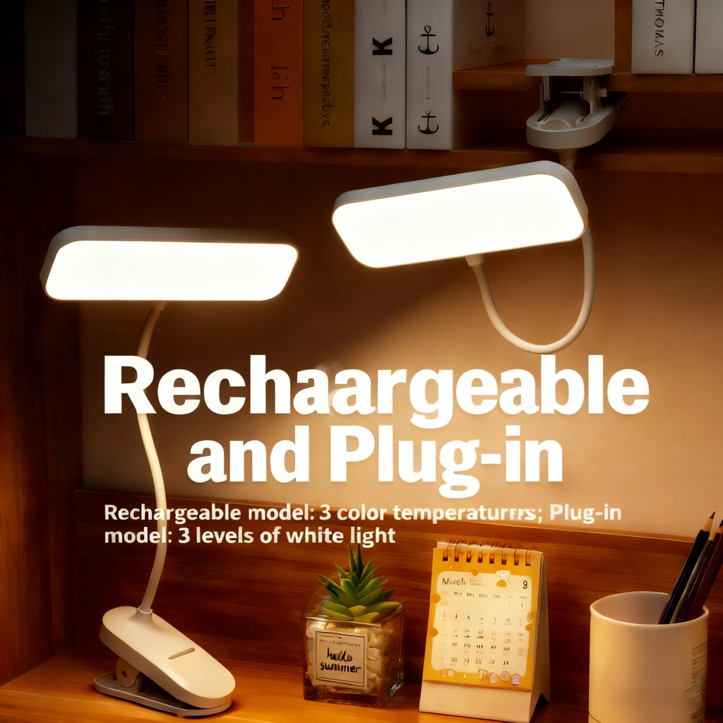 LED Clip-On Desk Lamp, USB Rechargeable & Dimmable