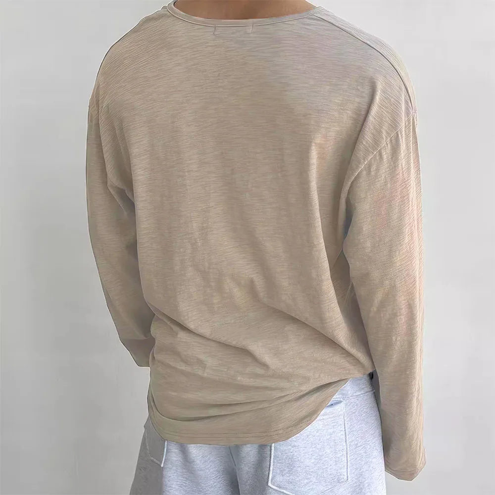 Men's Korean Loose Long Sleeve Cotton T-Shirt