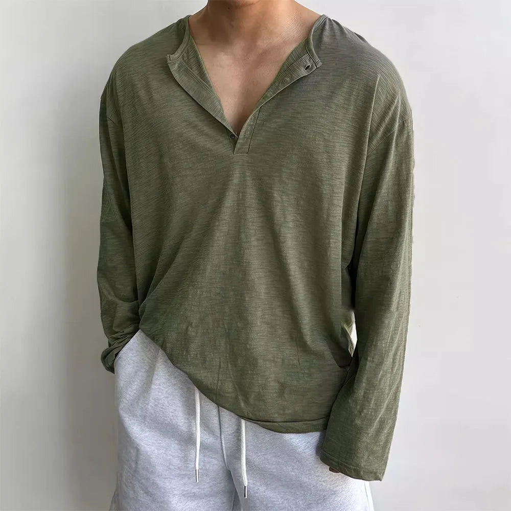 Men's Korean Loose Long Sleeve Cotton T-Shirt