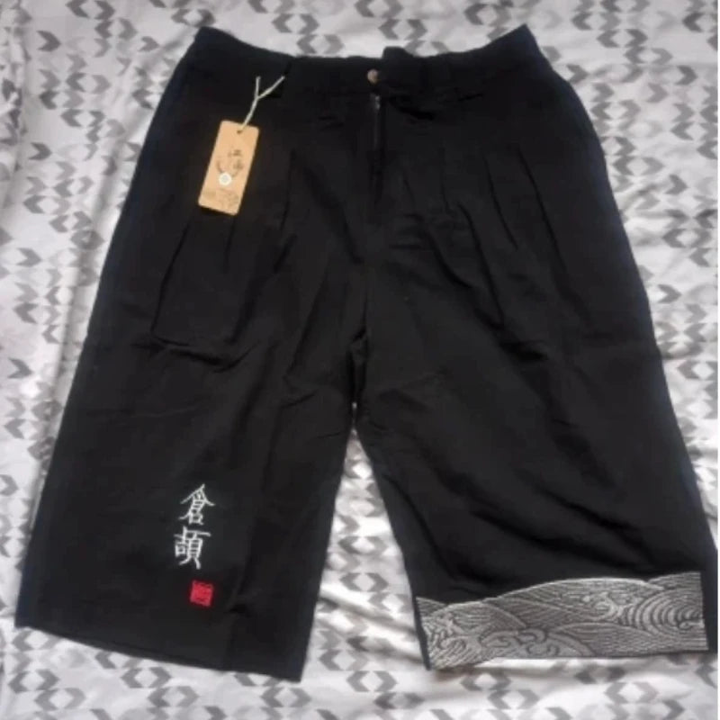 Men's Japanese Linen Kimono Cropped Pants