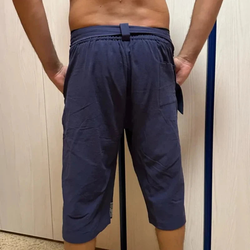 Men's Japanese Linen Kimono Cropped Pants