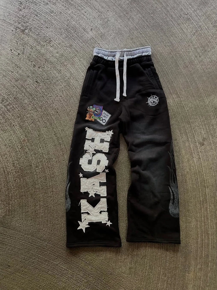 Unisex Embroidered High Street Straight Leg Pants