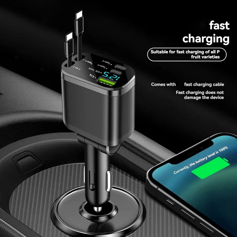 5-in-1 Car Charger with Retractable Cable