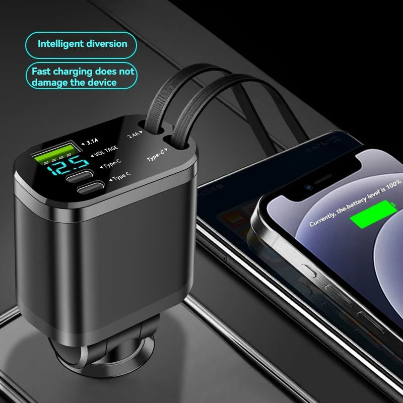 5-in-1 Car Charger with Retractable Cable
