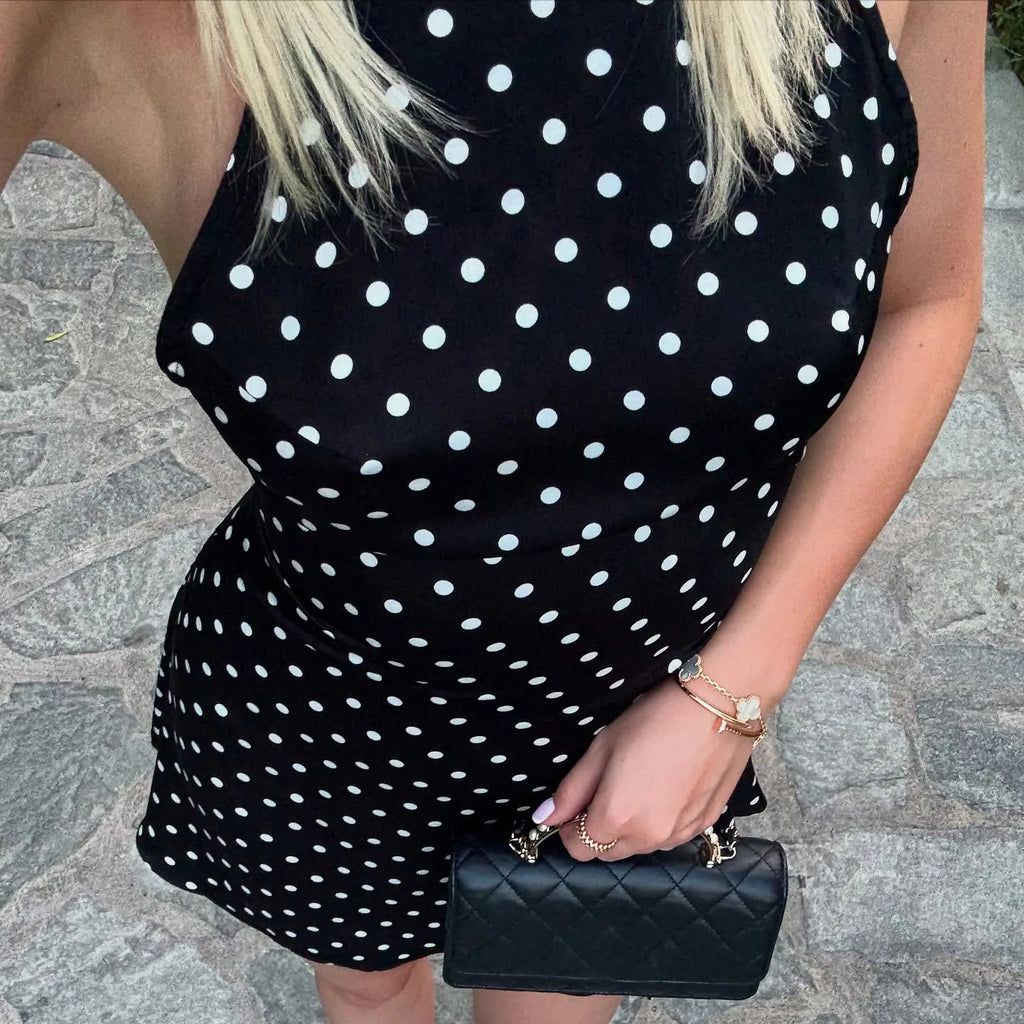 Women's Polka Dot Halter Backless Mini Dress