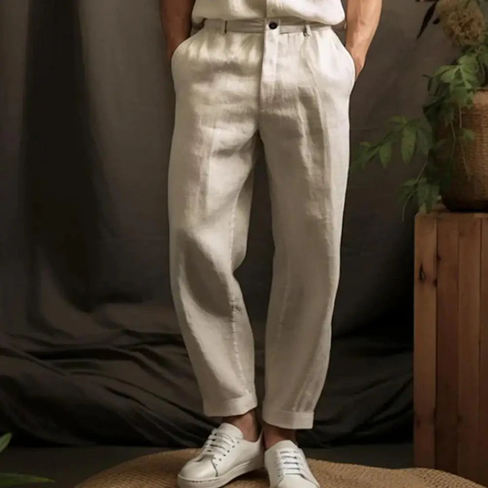 Men's Vintage Linen Straight Leg Trousers
