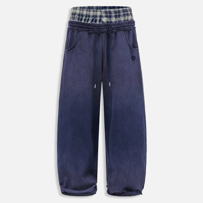 Unisex Plaid Patchwork Low Rise Straight Leg Trousers