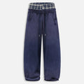 Unisex Plaid Patchwork Low Rise Straight Leg Trousers