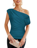 Women's Sequin One-Shoulder Ruched Party Top